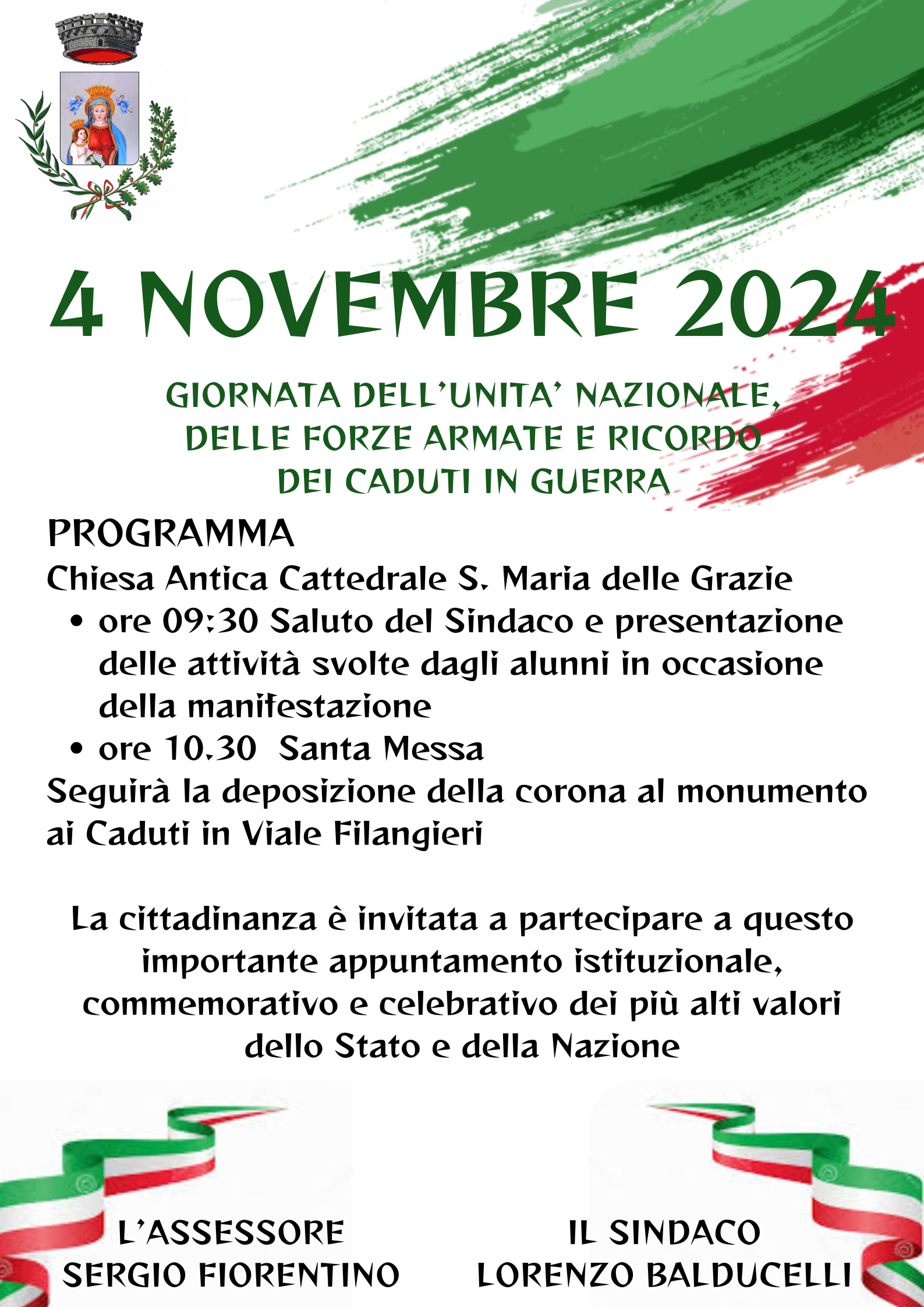 4 Novembre 2024 Giornata dell' Unità Nazionale delle Forze armate  e ricordo dei Caduti in Guerra