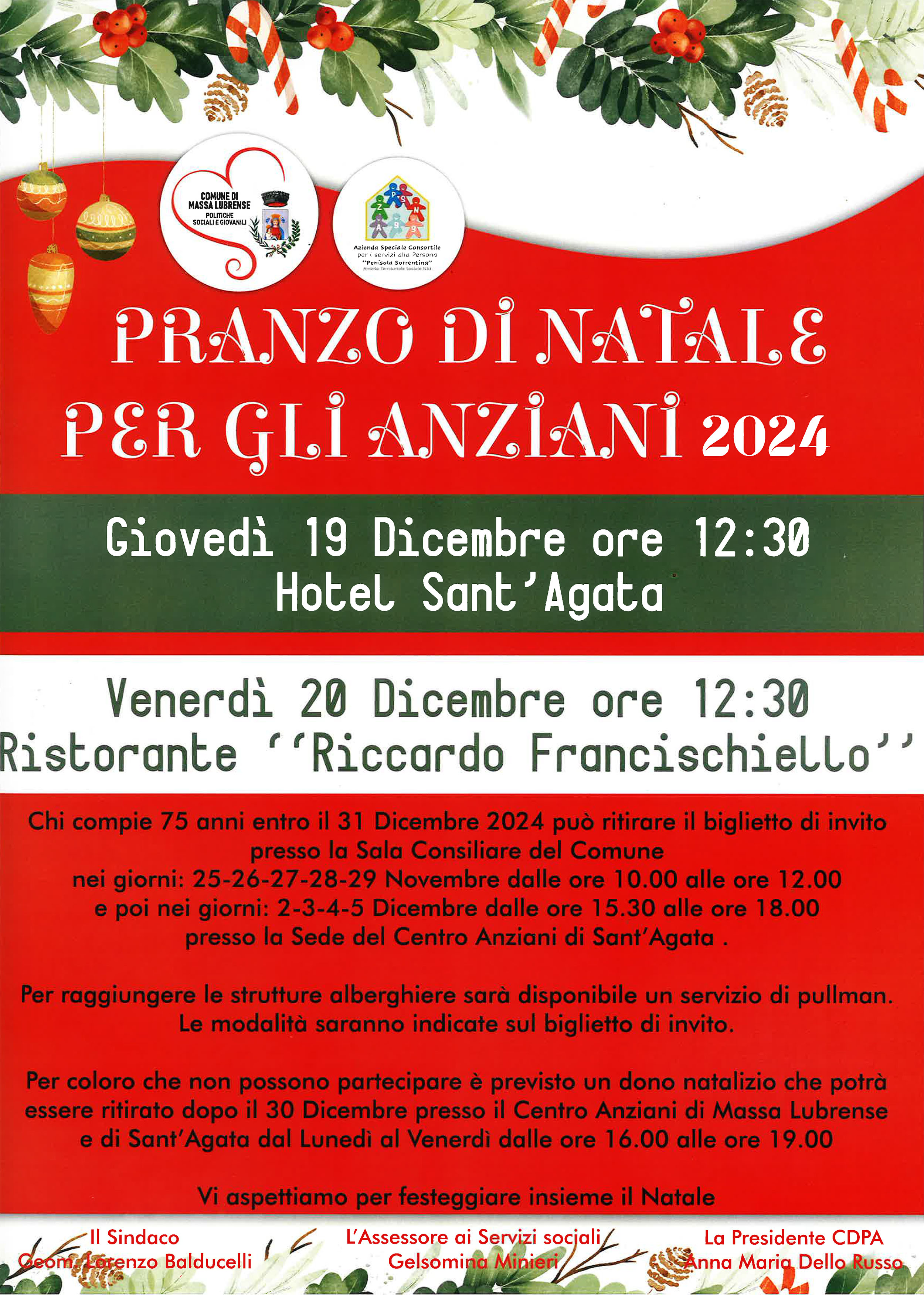 Pranzo di Natale per gli Anziani 2024